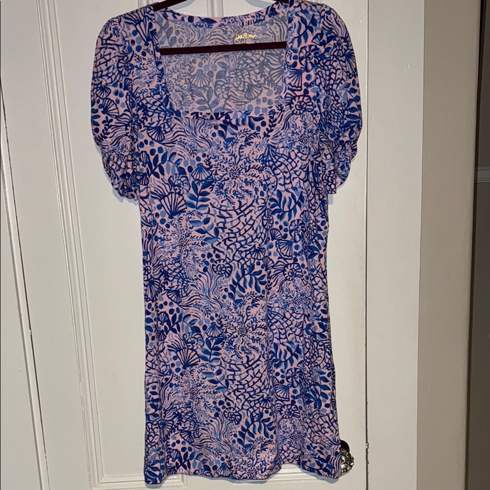 Lilly Pulitzer Pink and Blue Floral Short Sleeve Dress
